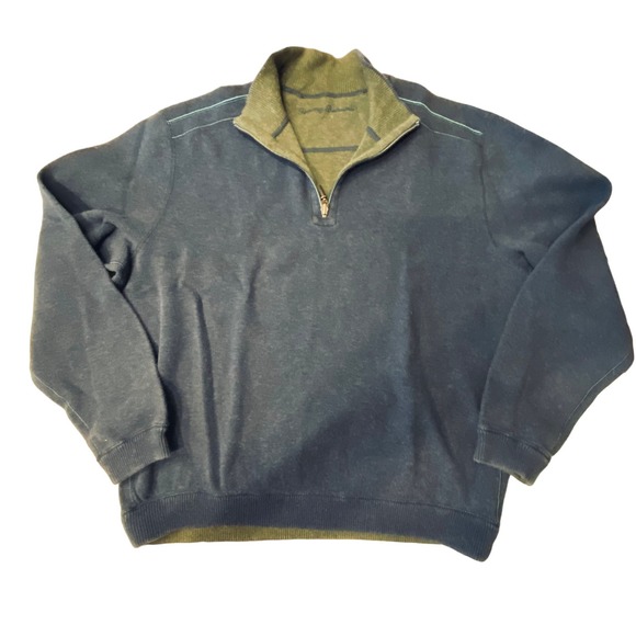 Tommy Bahama Flip Shore Reversible 1/4 Zip Pullover Sweater Men's XL Navy Olive - Picture 1 of 10